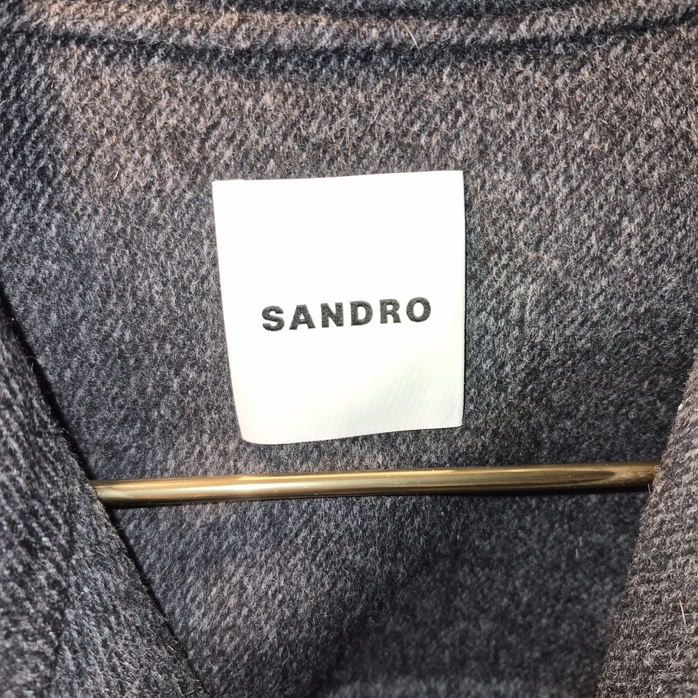 Sandro Dark Gray Wool-Blend Pea Coat with Grommet Sleeve Detail - Picture 7 of 9